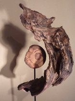 Geschwungenes Wurzelholz mit Holzscheibe